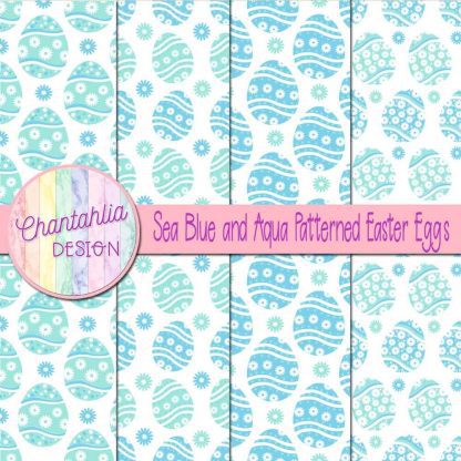 Free sea blue and aqua patterned easter eggs digital papers