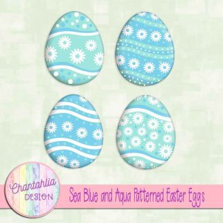 Free sea blue and aqua patterned easter eggs elements