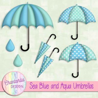 Free sea blue and aqua umbrellas design elements