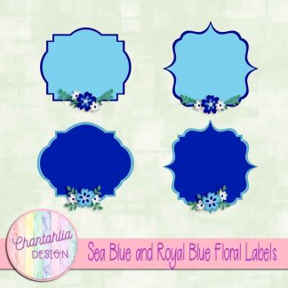 Free sea blue and royal blue floral labels