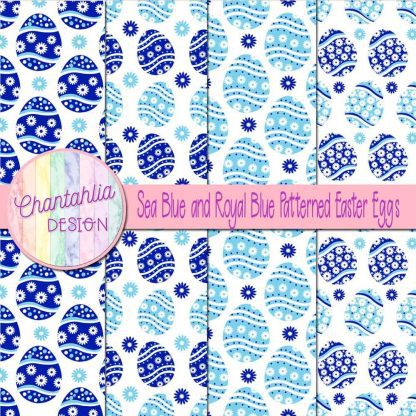 Free sea blue and royal blue patterned easter eggs digital papers