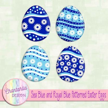 Free sea blue and royal blue patterned easter eggs elements