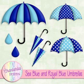 Free sea blue and royal blue umbrellas design elements