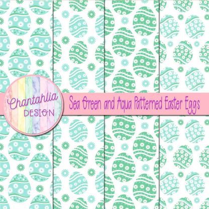 Free sea green and aqua patterned easter eggs digital papers