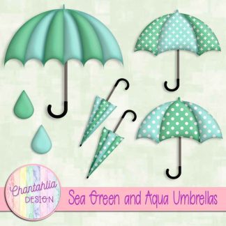 Free sea green and aqua umbrellas design elements