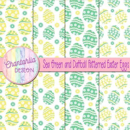 Free sea green and daffodil patterned easter eggs digital papers