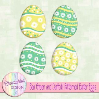 Free sea green and daffodil patterned easter eggs elements