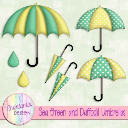 Free sea green and daffodil umbrellas design elements