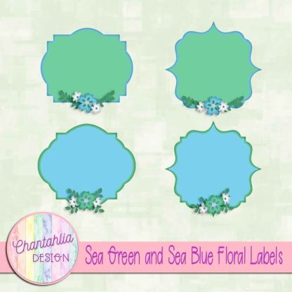 Free sea green and sea blue floral labels