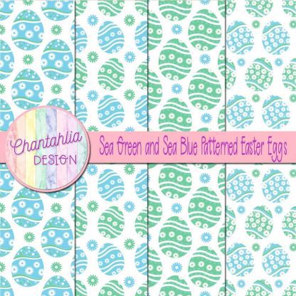 Free sea green and sea blue patterned easter eggs digital papers