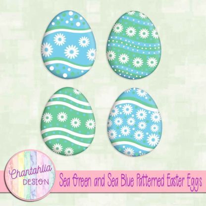 Free sea green and sea blue patterned easter eggs elements