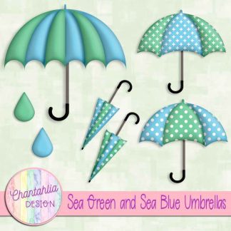 Free sea green and sea blue umbrellas design elements