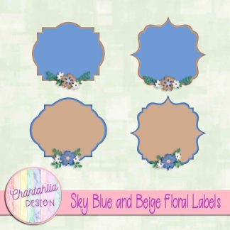 Free sky blue and beige floral labels