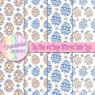 Free sky blue and beige patterned easter eggs digital papers