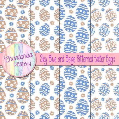 Free sky blue and beige patterned easter eggs digital papers