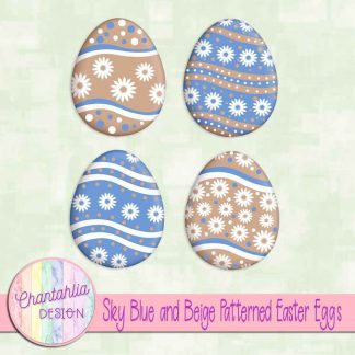 Free sky blue and beige patterned easter eggs elements