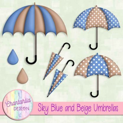 Free sky blue and beige umbrellas design elements