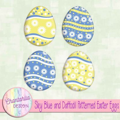 Free sky blue and daffodil patterned easter eggs elements