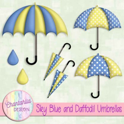 Free sky blue and daffodil umbrellas design elements