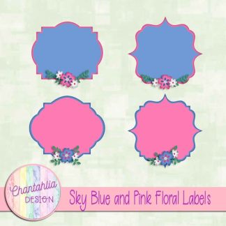 Free sky blue and pink floral labels