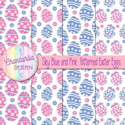 Free sky blue and pink patterned easter eggs digital papers