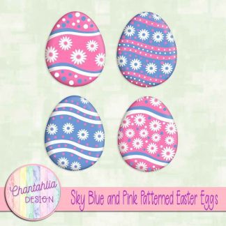Free sky blue and pink patterned easter eggs elements