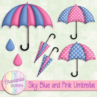 Free sky blue and pink umbrellas design elements