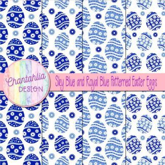 Free sky blue and royal blue patterned easter eggs digital papers