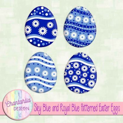 Free sky blue and royal blue patterned easter eggs elements