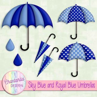 Free sky blue and royal blue umbrellas design elements