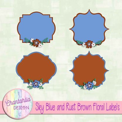 Free sky blue and rust brown floral labels