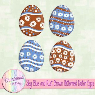 Free sky blue and rust brown patterned easter eggs elements