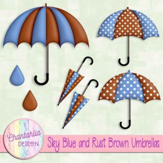 Free sky blue and rust brown umbrellas design elements