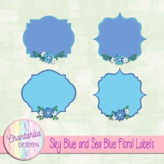 Free sky blue and sea blue floral labels
