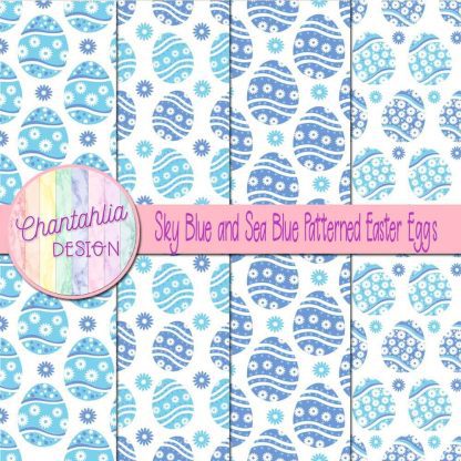 Free sky blue and sea blue patterned easter eggs digital papers