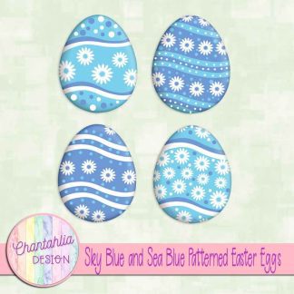 Free sky blue and sea blue patterned easter eggs elements
