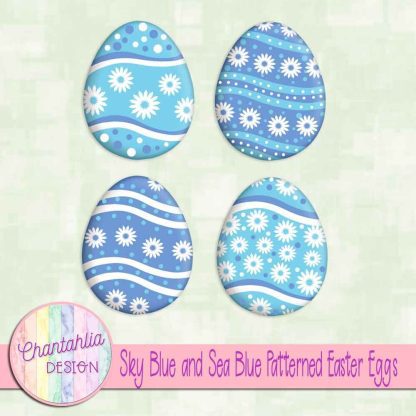 Free sky blue and sea blue patterned easter eggs elements