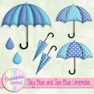 Free sky blue and sea blue umbrellas design elements