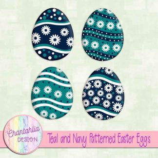 Free teal and navy patterned easter eggs elements