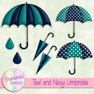 Free teal and navy umbrellas design elements