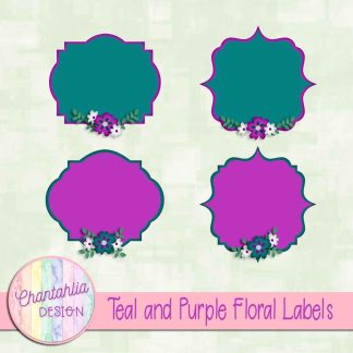 Free teal and purple floral labels