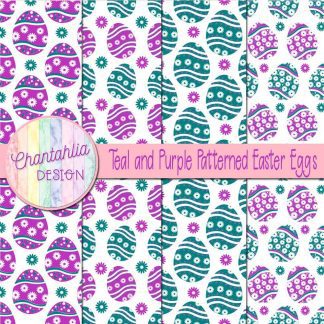 Free teal and purple patterned easter eggs digital papers