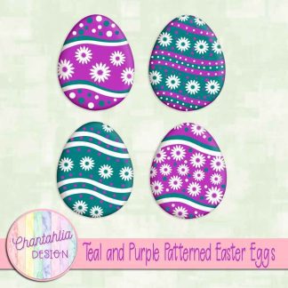 Free teal and purple patterned easter eggs elements