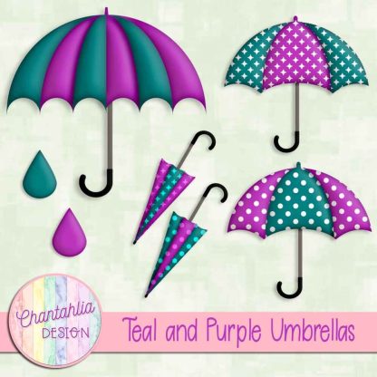 Free teal and purple umbrellas design elements