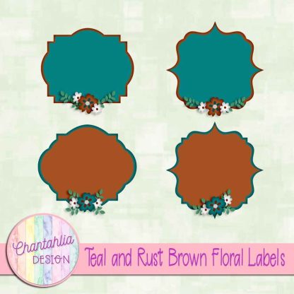 Free teal and rust brown floral labels