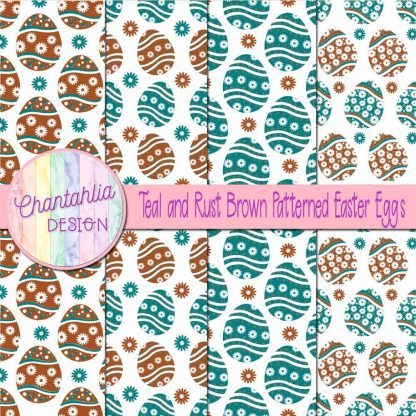 Free teal and rust brown patterned easter eggs digital papers