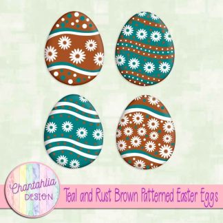 Free teal and rust brown patterned easter eggs elements
