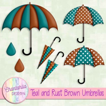 Free teal and rust brown umbrellas design elements