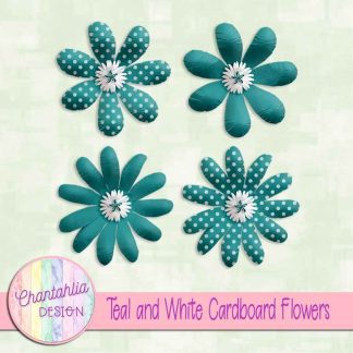 Free teal and white cardboard flowers