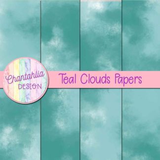 Free teal clouds digital papers